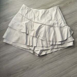 Leather Cream Ruffle Skort